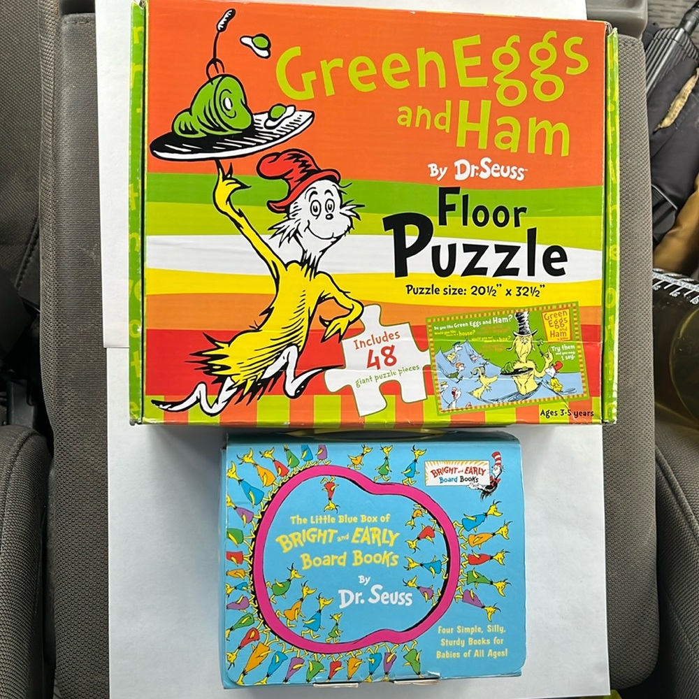 Dr. Seuss Green Eggs and Ham Floor Puzzle and Board Book Lot